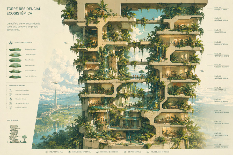 Torre Residencial Ecosistémica — corte